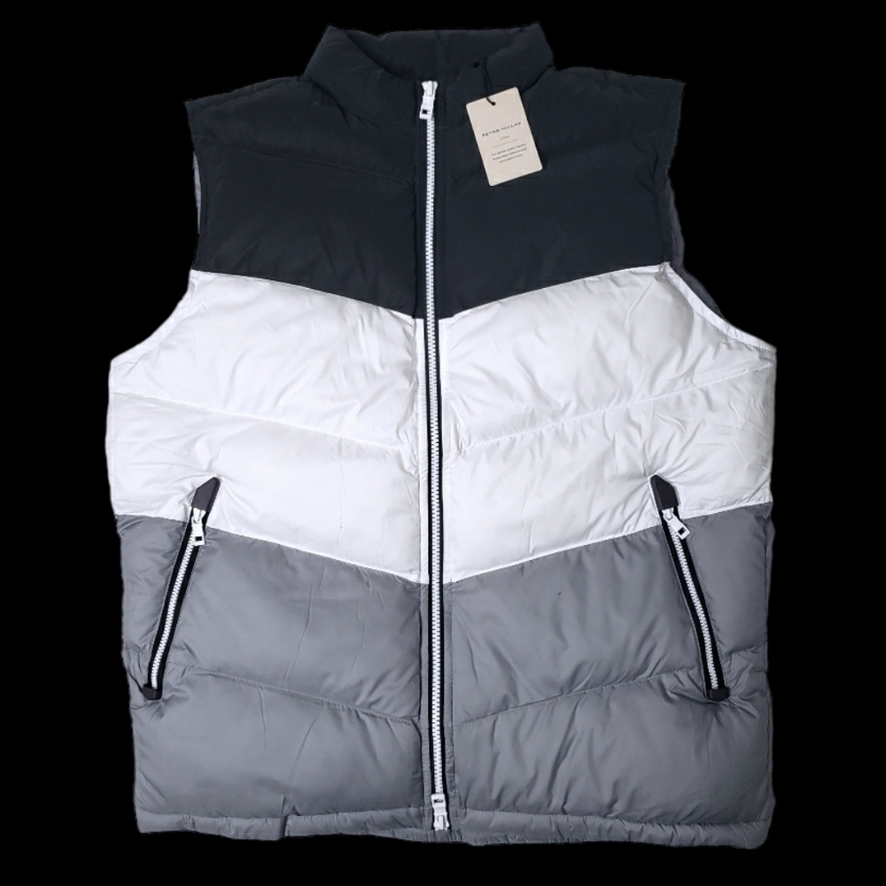 Peter Millar Crown Puffer Ski Vest Mens Medium Colorblock Black Gray $298